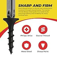 Vista 12 de Qualihome tornillos de punta afilada y rosca gruesa, tornillos cabeza trompeta núm. 2 para desarmador Phillips, 1 libra, negro, ideal