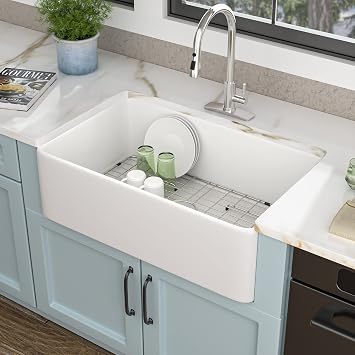 36 Farm Sink White - Fulorni 36"x20" Farmhouse Kitchen Sink Flat Apron Front White Ceramic Porcelain Fireclay Deep Single Bowl Farmer Kitchen Sink Basin