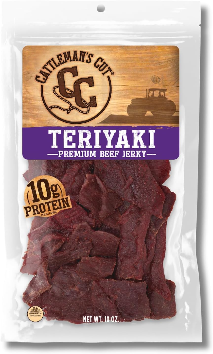 Teriyaki Beef Jerky, Premium Marinated Steak High Protein Meat Snacks, Keto Friendly, Gluten Free, Carnivore Travel Snack, Resealable Bag, 10 Ounces