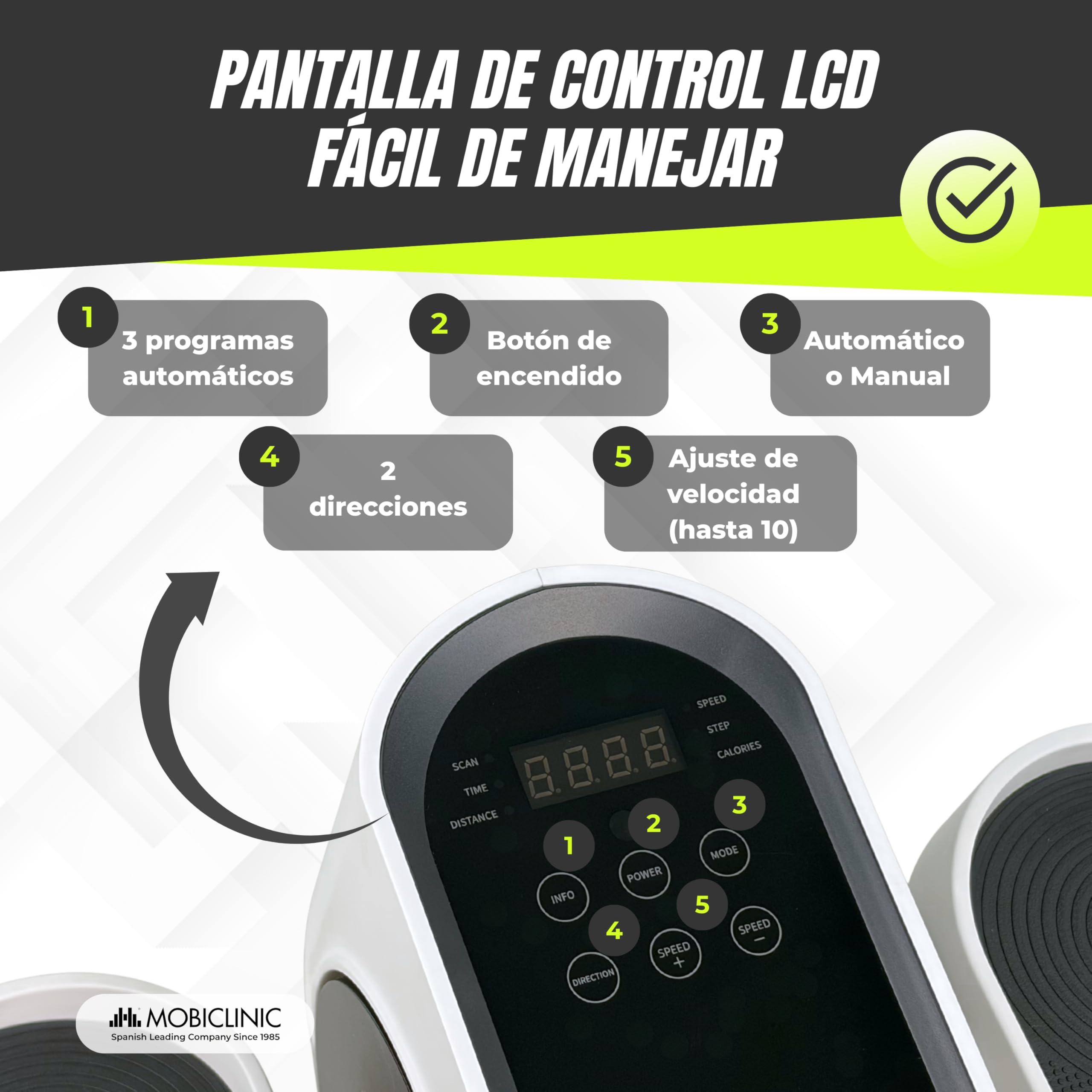 Mobiclinic®, Mini Elíptica Eléctrica, Modo Manual y Automático, Pantalla LED, Mando a Distancia, 10 Velocidades, Pedaleo Bidireccional, Silencioso, Antideslizante, Hogar y Oficina, Mobidal