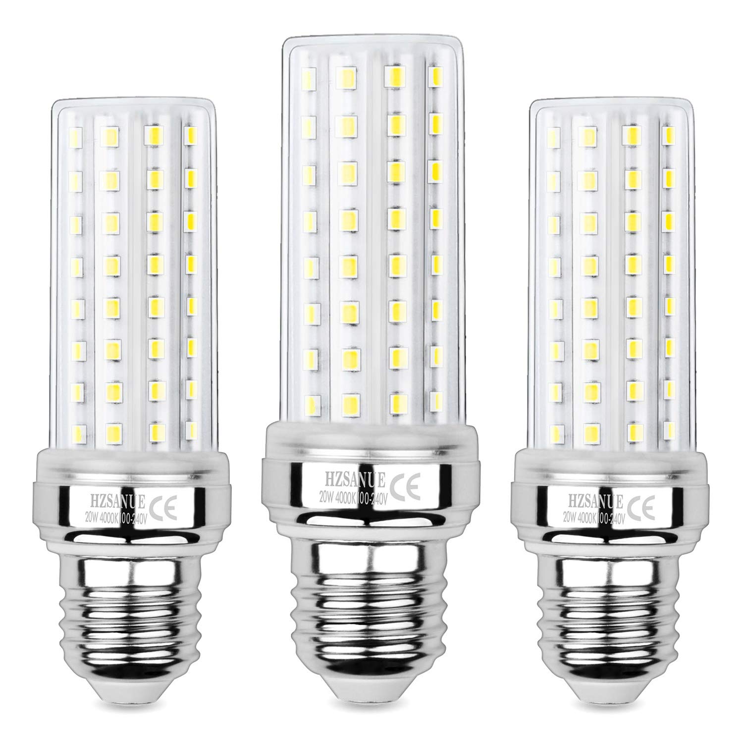 Hzsanue Natural White 4000K Led Corn Bulbs 20W, 150W Incandescent Bulbs Equivalent, 2300Lm, 4000 Kelvin Natural White, E27 Edison Screw, Pack Of 3