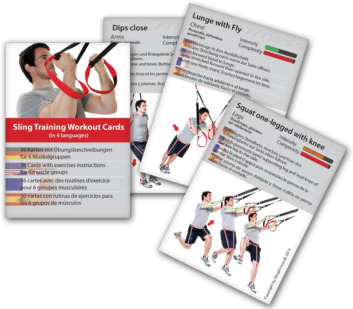 VarioSling Suspension-Trainer Exercise Cards - Training Routine/Program with 54 Different Exercises | Sling-Trainer | Fitness Card Game Sports Gym Workout Cards
