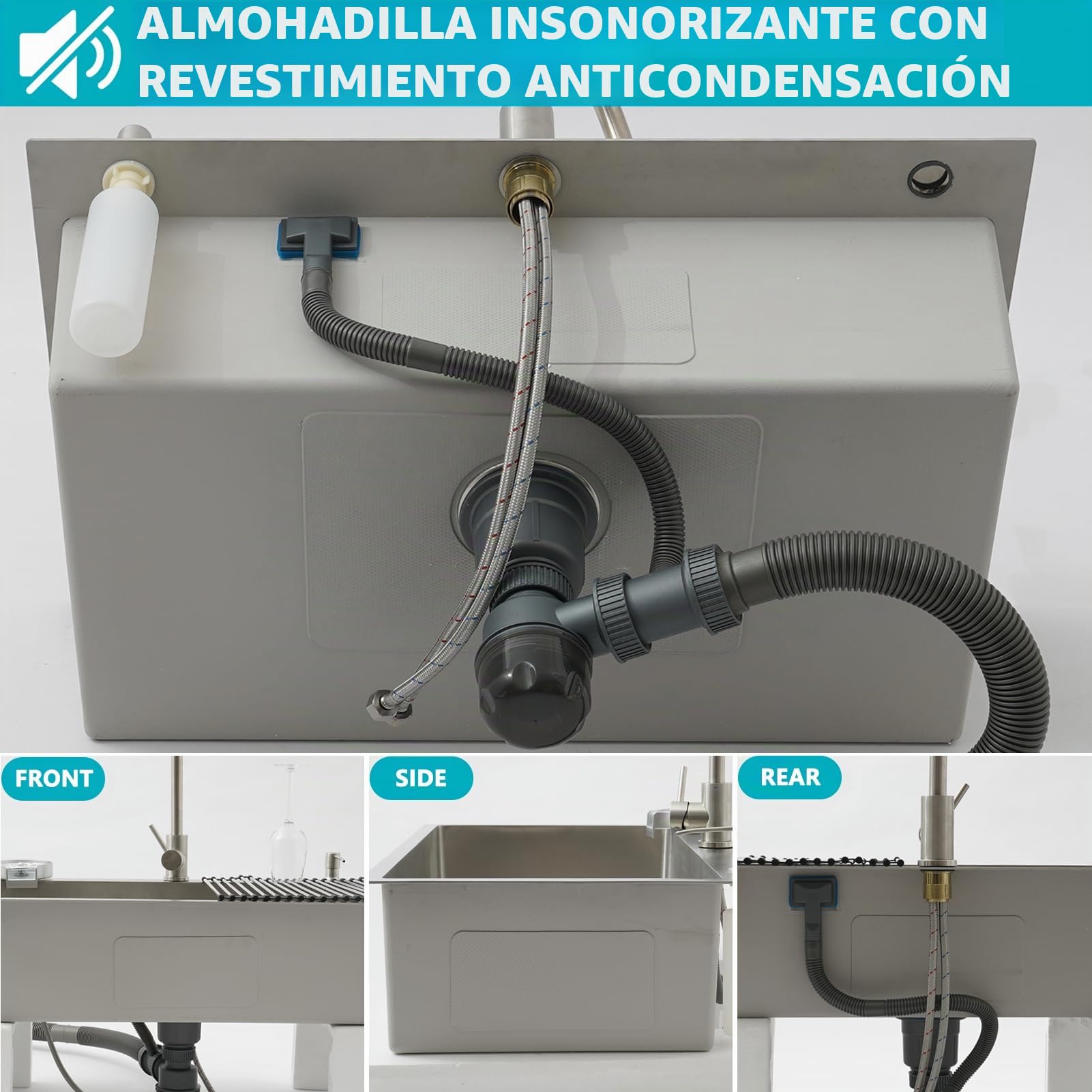 Fregadero de Cocina Profesional 80x50 de Acero Inoxidable Cepillado, Seno Único para Encimera o Empotrable, con Grifo, Escurridor, Estante, Dispensador de Jabón y Sifón - Moderno y Grande