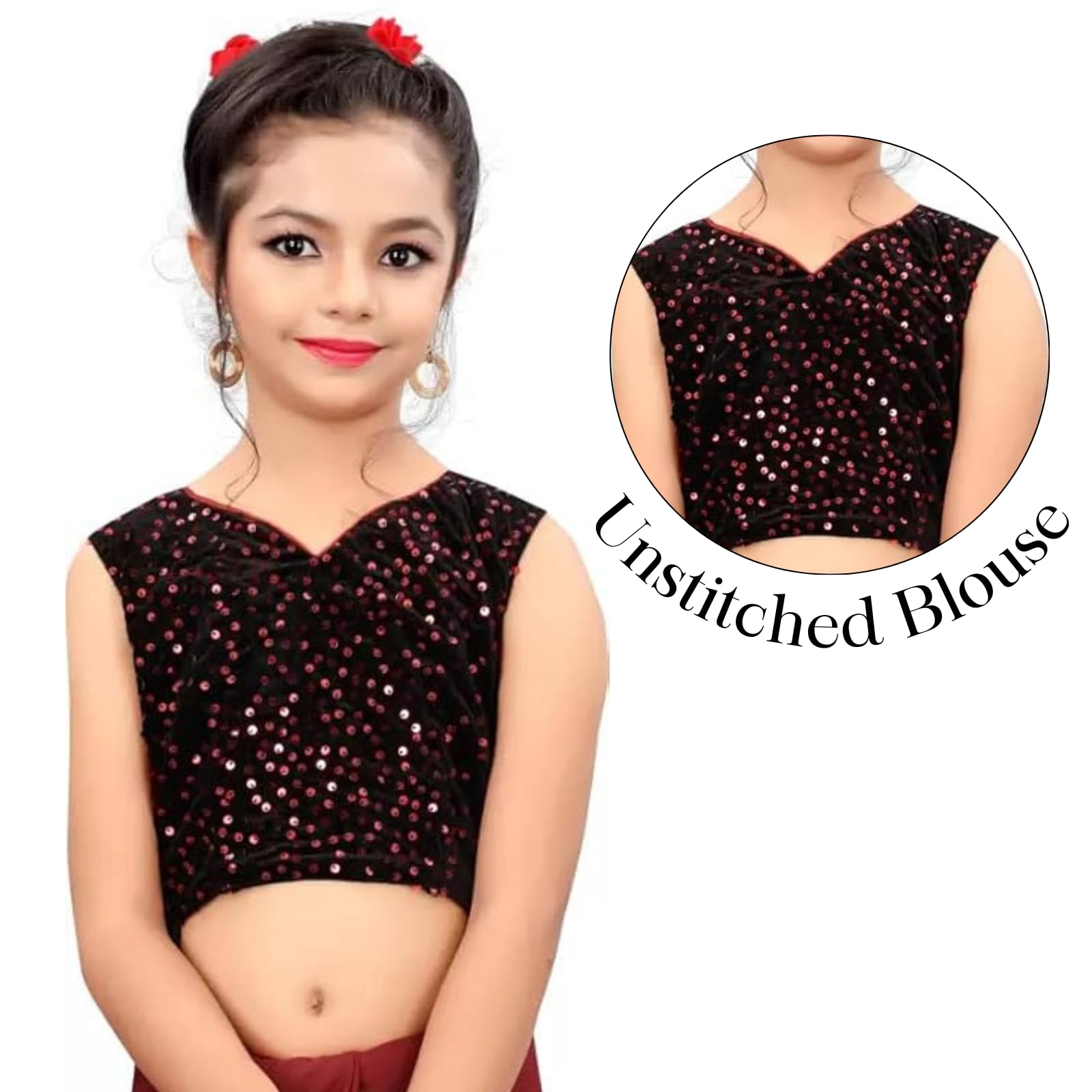 Dhyey fashion Girls Lycra Blend Ruffle Pattern Saree With Velvet Unstitched Blouse Piece - Image 7 thumbnail