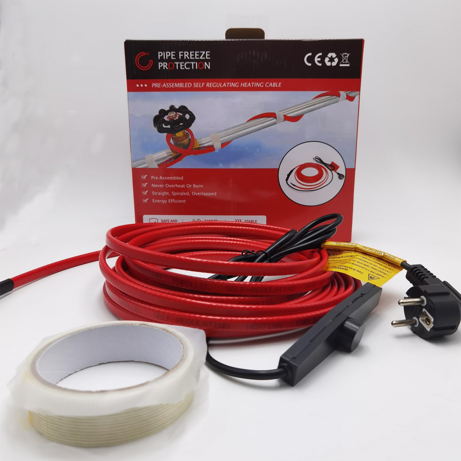 Câble chauffant antigel autorégulateur 25 W/M 230 V IP65 14 m avec thermostat et fiche Schuko