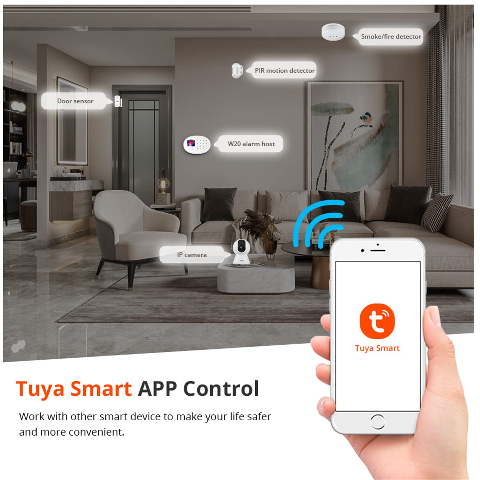 SXA Sistema De Alarma De Seguridad para El Hogar WiFi, Kit De Sistema De Alarma Antirrobo Inalámbrico DIY, Control Remoto De La Aplicación Tuya para La Oficina En El Hogar