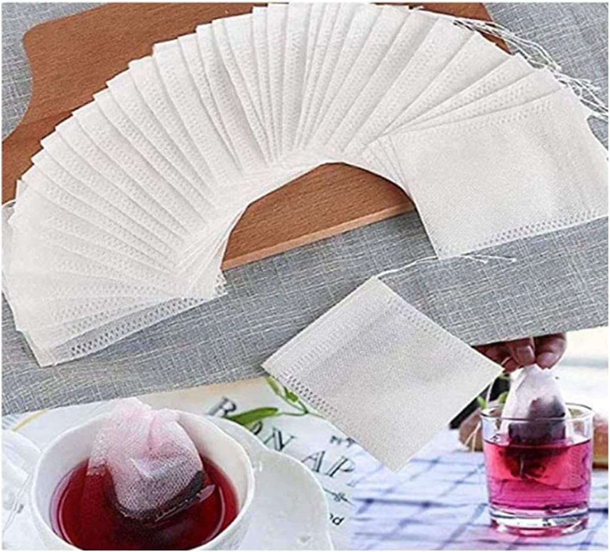 200PCS Disposable Non-woven Tea Bag Filter Seasoning Drawstring Sealed