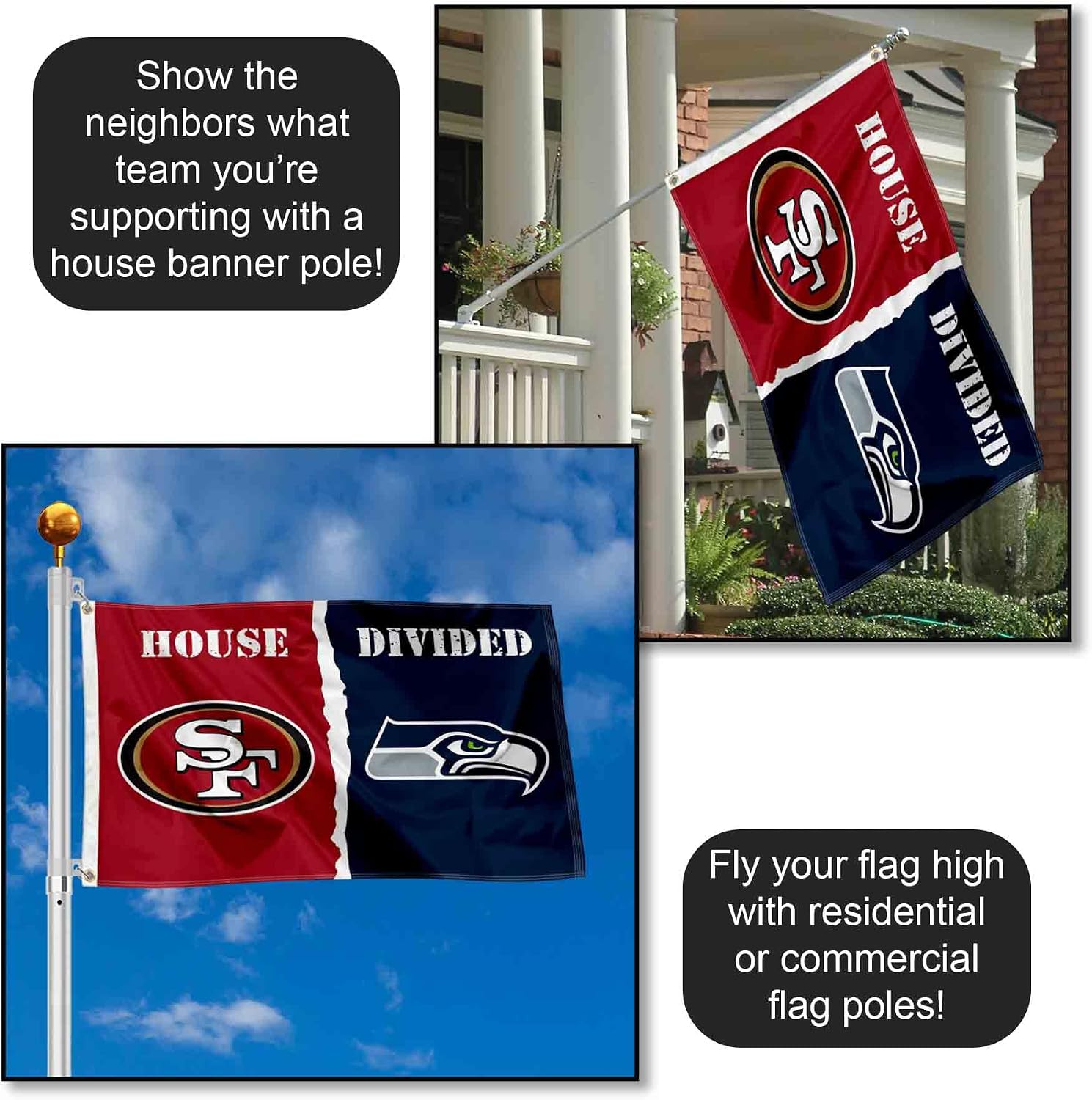 San Francisco 49ers and Seattle Seahawks House Divided Flag Rivalry Banner