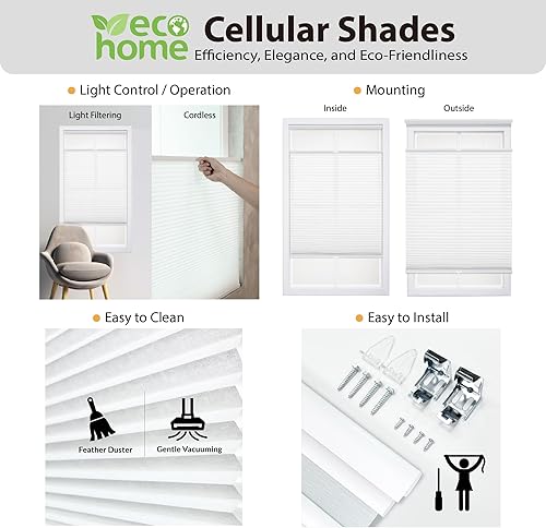Miniatura 3 de DEZ Furnishings QGPO340640 - Persiana de arriba hacia abajo con filtro de luz inalámbrica, 34 pulgadas de ancho x 64 pulgadas de largo, color blanco