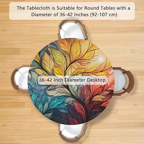 Mantel redondo ajustado con borde elástico, diseño de hojas de otoño, impermeable, lavable, para mesas redondas, ideal para picnic, patio, se adapta