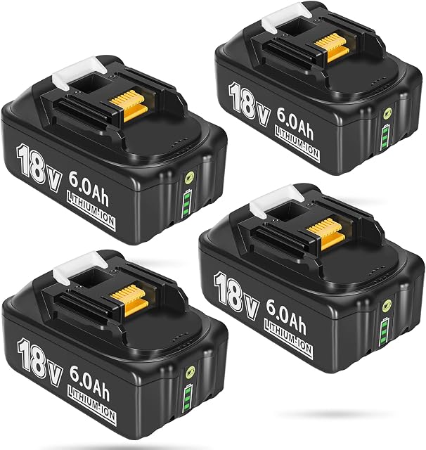 4 Pack 18-Volt Replace for Makita 18V Battery BL1860B, LXT Lithium- Ion 6.0Ah Ultra High Capcaity Compatible with Makita 18V Battery BL1850 BL1850B BL1840 BL1840B BL1830 BL1830B BL1815B Battery, Black
