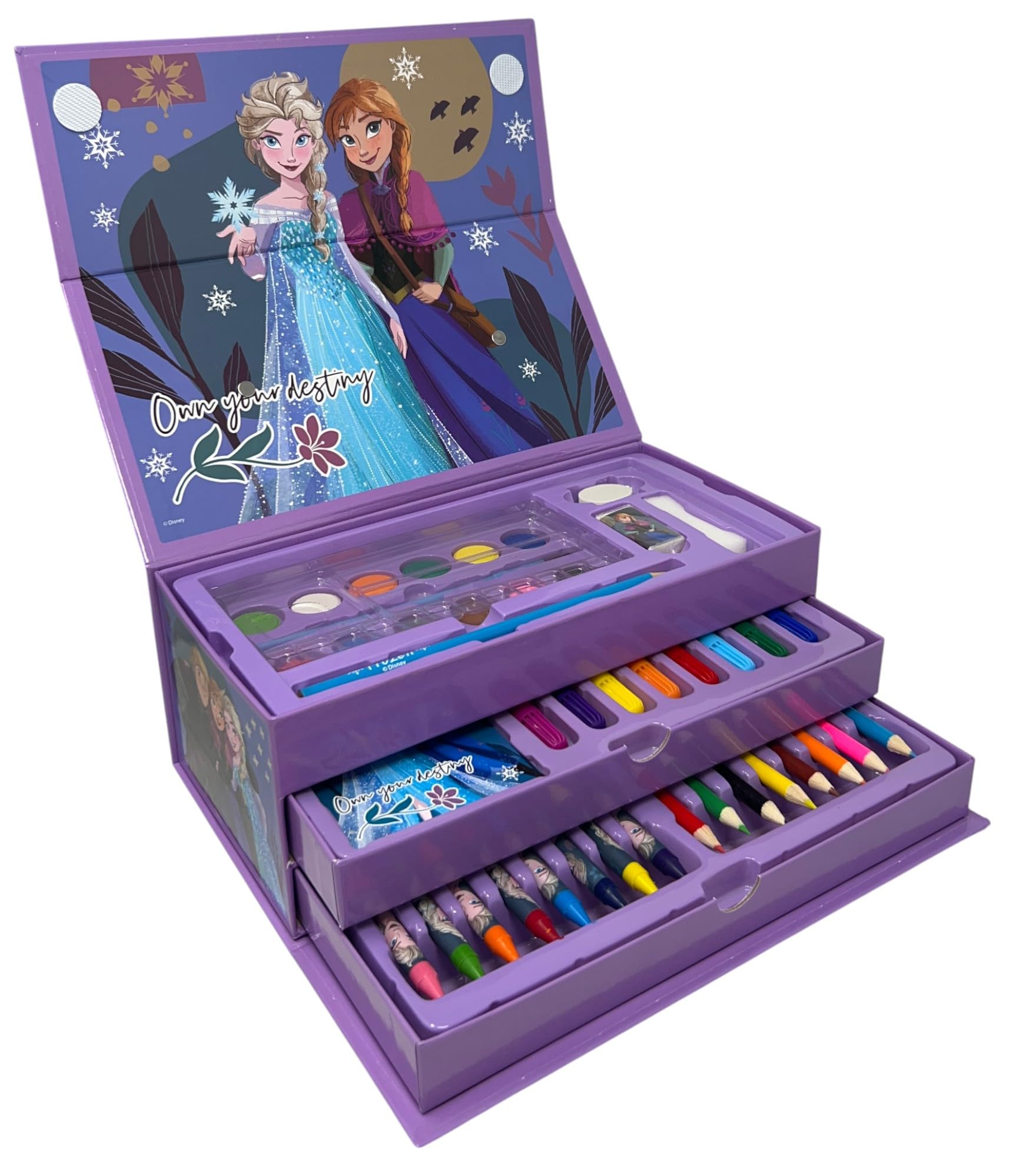 Disney Frozen Children's Colouring Box 52 Piece Set of Colours and Stationery Box with Drawers Drawing and Painting Kit - Image 3