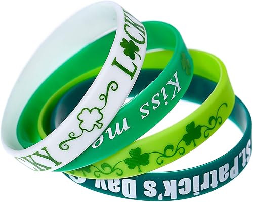 Miniatura 2 de CCINEE Pulseras de goma para el día de San Patricio, paquete de pulseras recortadas de silicona con trébol verde para recuerdos de fiesta irlandesa