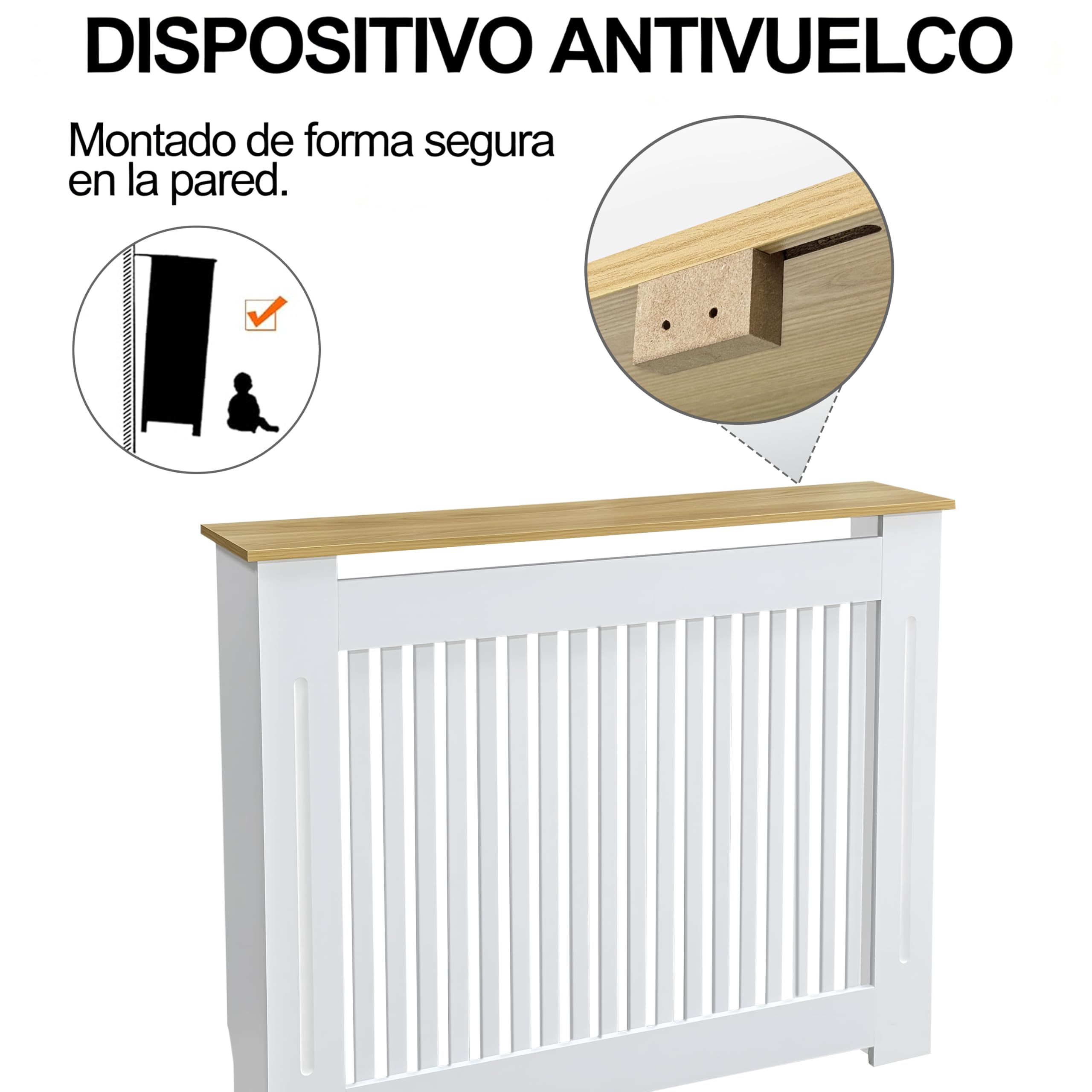 FATIVO Cubre Radiadores Alta MDF Blanca Moderna: 78x20x92.5cm (Vertical)