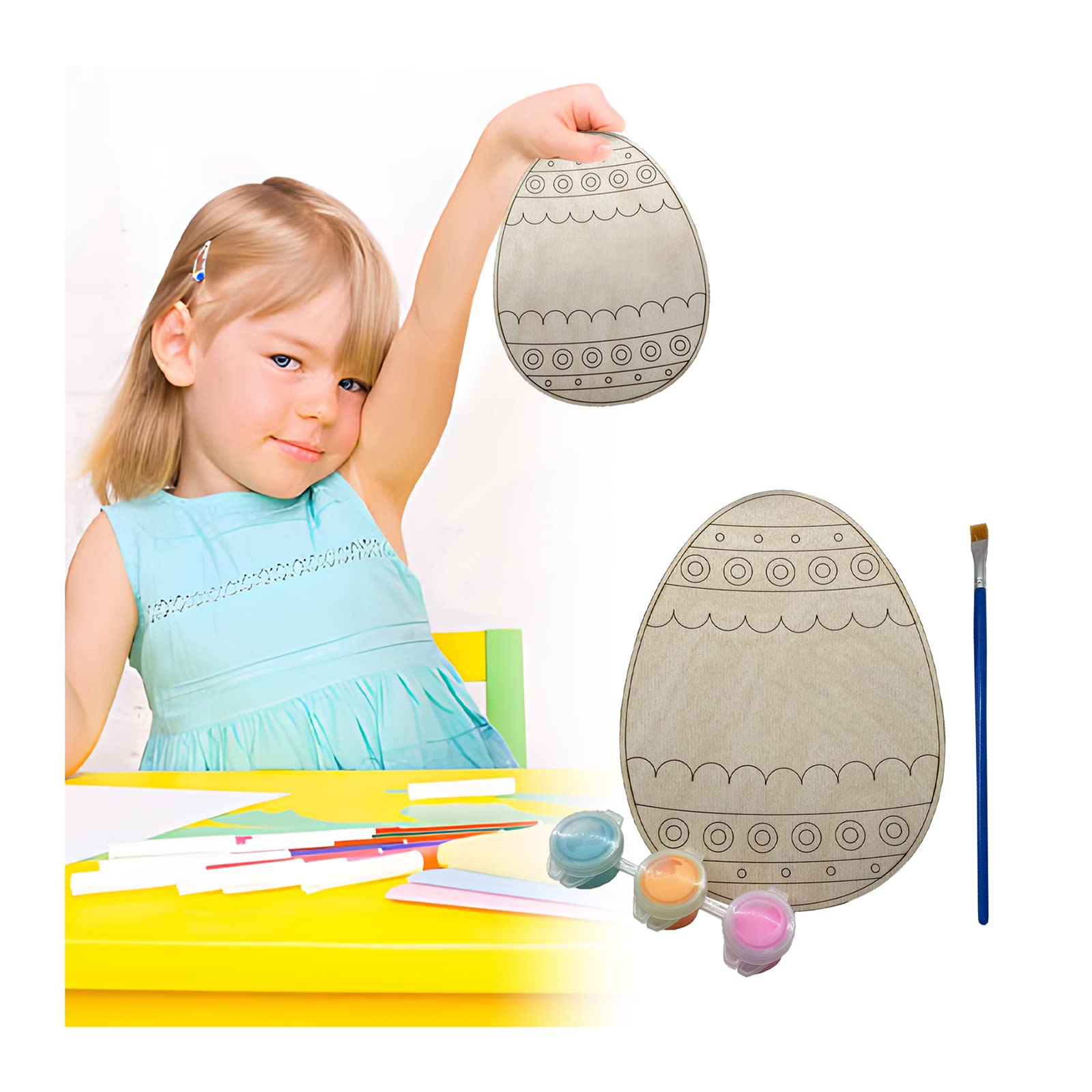 YKLWORLD Easter DIY, Easter Basket Stuffers, Personalized Easter Egg Paint Kit for Kids, Wooden Hanging Ornaments Unfinished Wood Slices Eggs Easter Crafts (B)