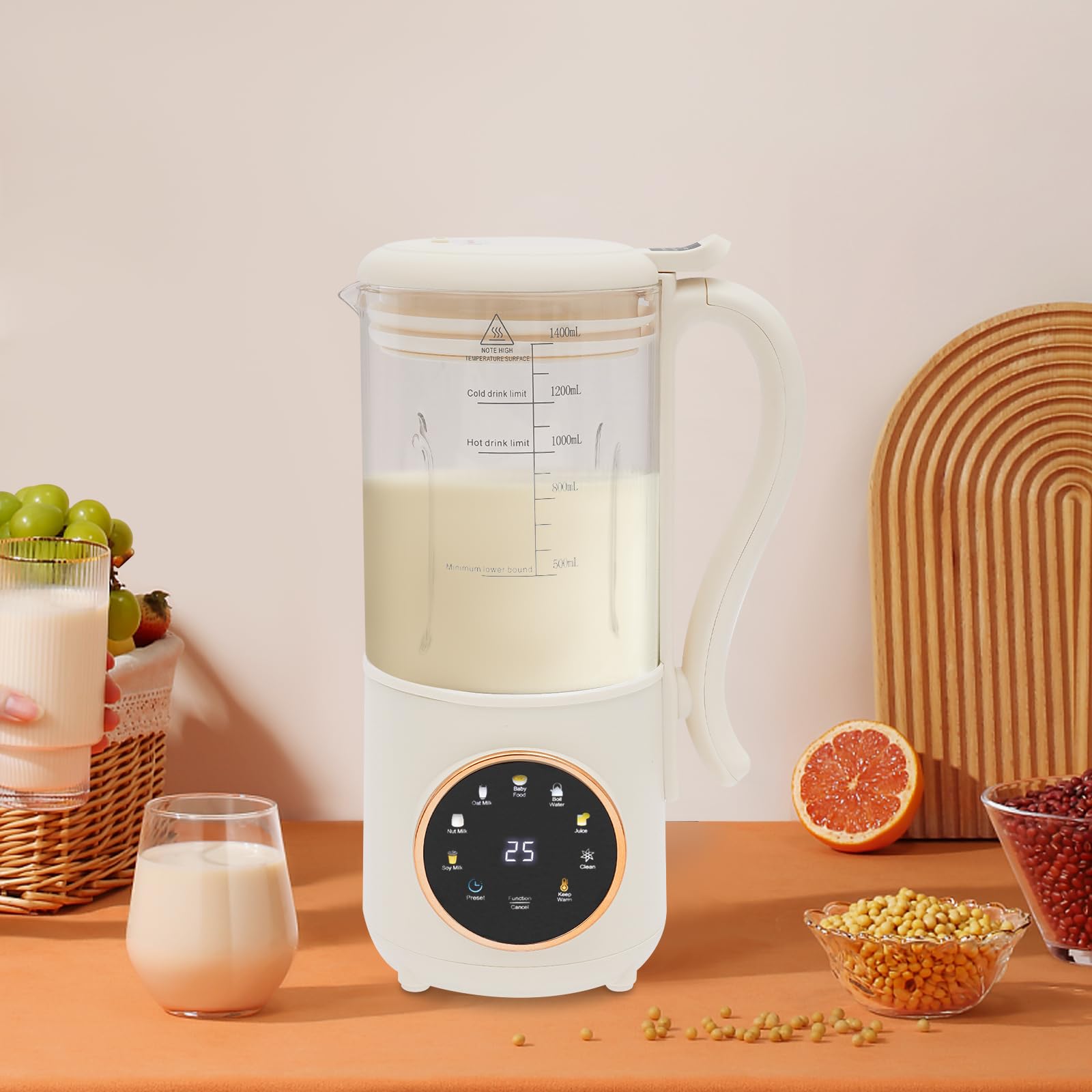 Macchina per il latte di soia, estrattore di succo, 1400 ml, con 16 lame, macchina per il latte vegetale, utilizzabile in casa per 1-3 persone, permette di preparare alimenti per bambini