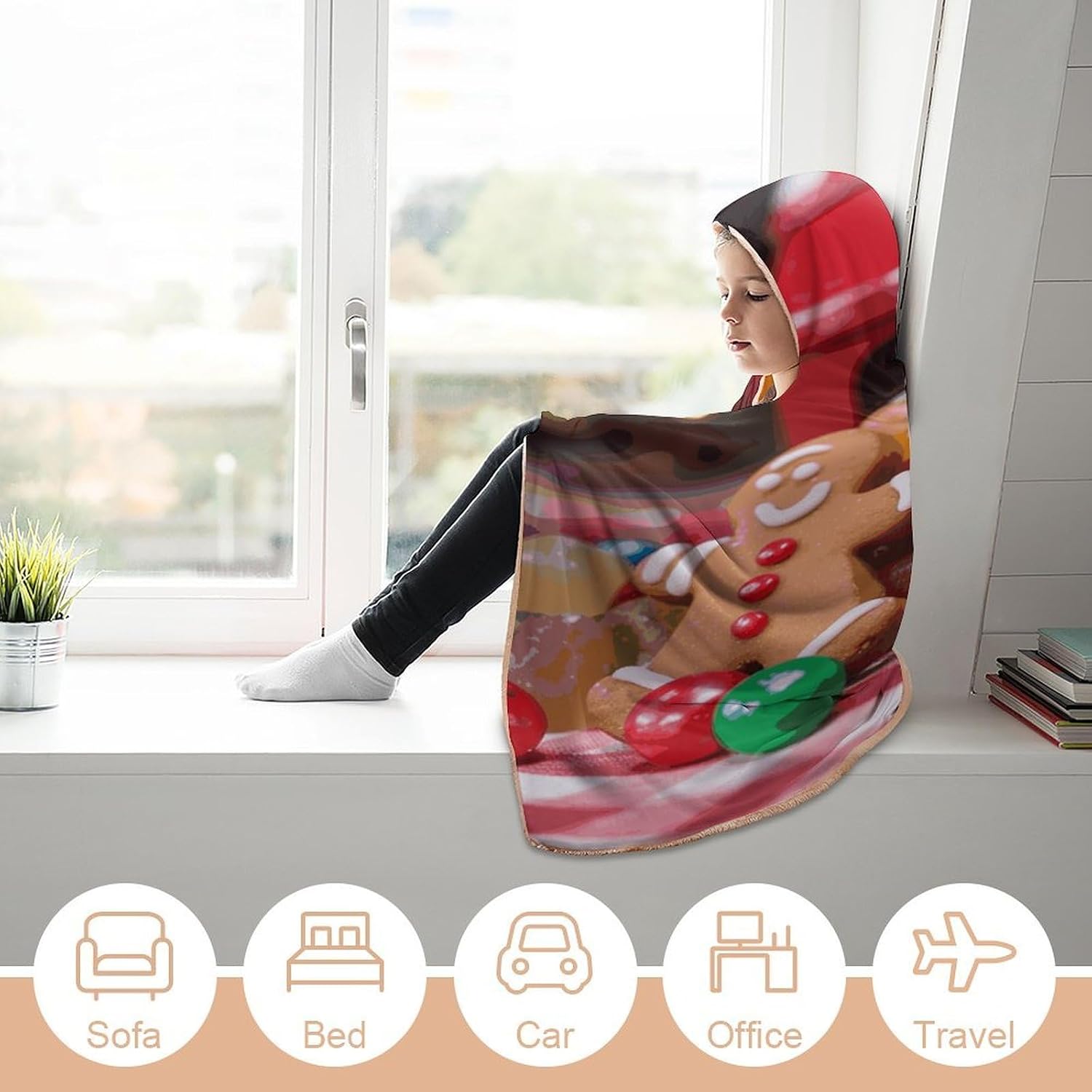Gingerbread Man Candy Hooded Blanket Cozy And Functional,Wearable Blanket Hoodie for Women Men,Blanket Poncho Presents60 x80