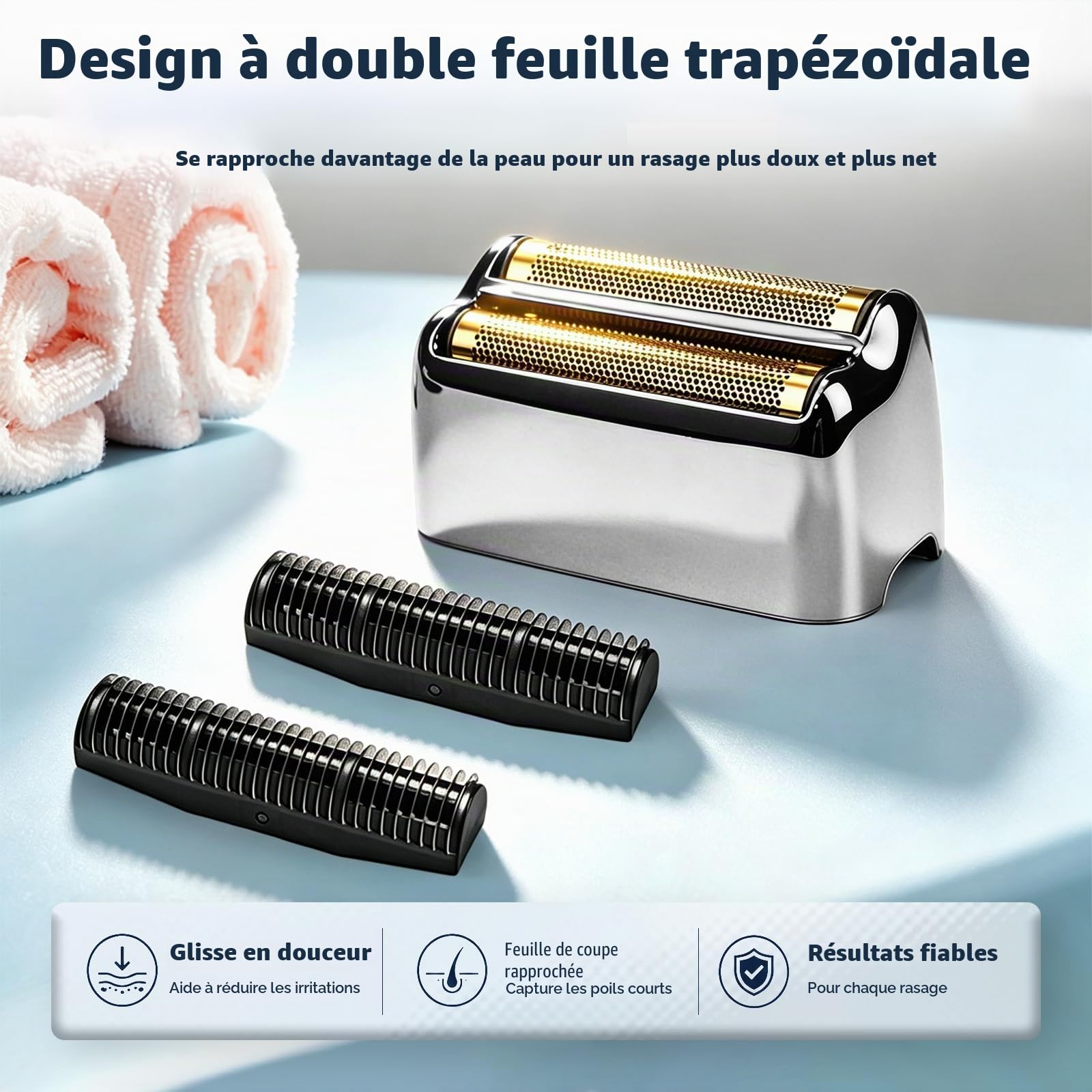 Lame de rechange pour rasoir compatible avec BaByl**sPRO Double FXFS2 - Grille métallique (Argent, pack de 3 pièces)