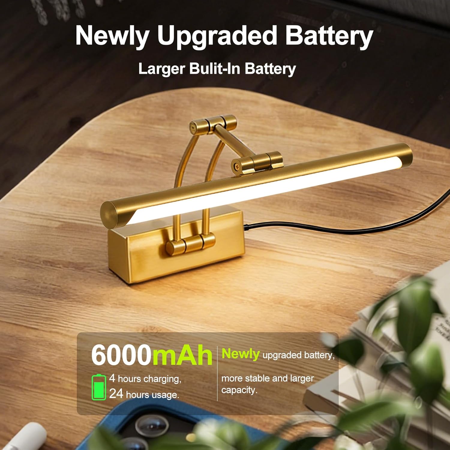 ZitoStory Picture Lights for Wall Battery Operated, (Gold, 16in) Rechargeable Art Light for Painting,Modern wall Lights for Pictures,Dimmable Gallery Artwork Lights for Pictures On Wall