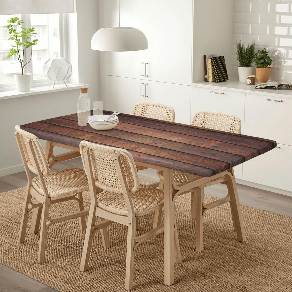 Picnic Table Cover for 6ft Table Aged Wooden Texture Elastic Fitted Tablecloths for Picnic Washable Wipeable Style56