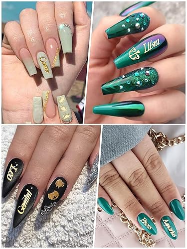 Miniatura 3 de EBANKU 2 cajas de dijes de uñas del zodiaco, oro 3D, doce constelaciones, para arte de uñas, lentejuelas de aleación, dijes de uñas de acuario para