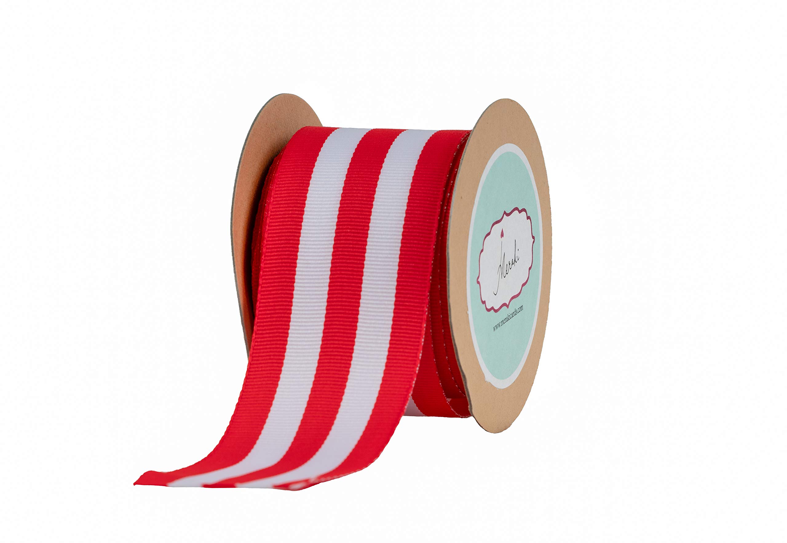 Meraki Cards Red & White Grosgrain Stripes Ribbon (Width: 38mm)