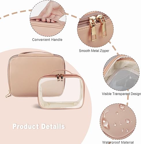 Miniatura 5 de Bolsa de maquillaje, 2 bolsas de cosméticos de piel sintética, estuche de maquillaje portátil de viaje, organizador de maquillaje grande con bolsa