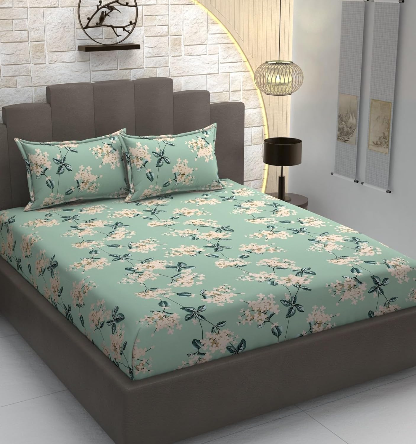 Vram Premium Heavy Cotton Flat Bedsheets with 2 King Size Pillow Covers || Double Bed 350 TC || 90 x 100 Inch King Size Flat || - Pista Green