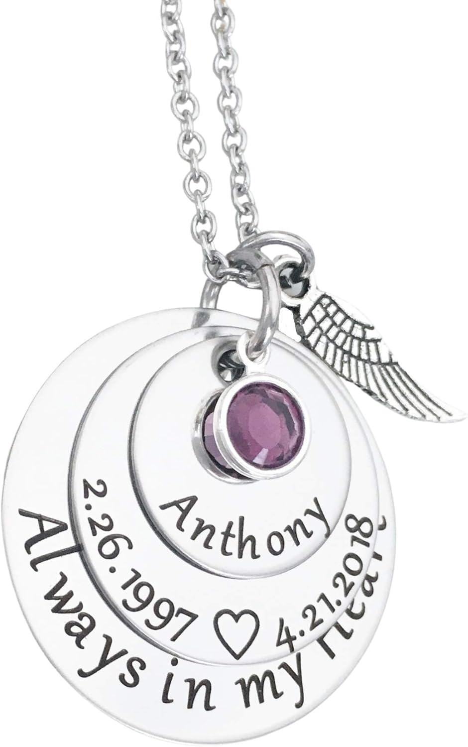 Always in my Heart Personalized Memorial Necklace in Silver, Rose Gold, and Yellow Gold