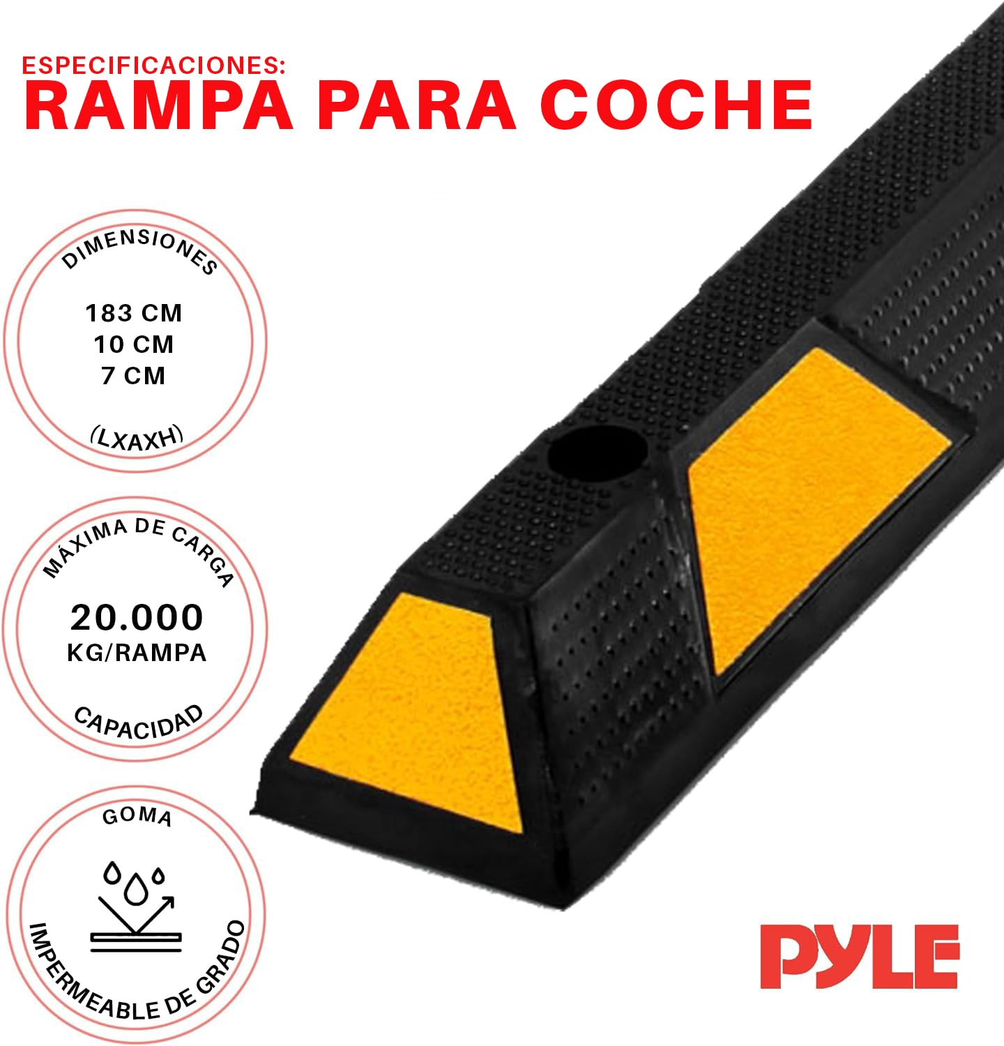 PYLE Topes de Piso de Garaje para vehículos, 72”, Extra Ancho, Seguridad, Goma Resistente para estacionamiento, Garaje, Ideal para Autos, Vans, Camiones