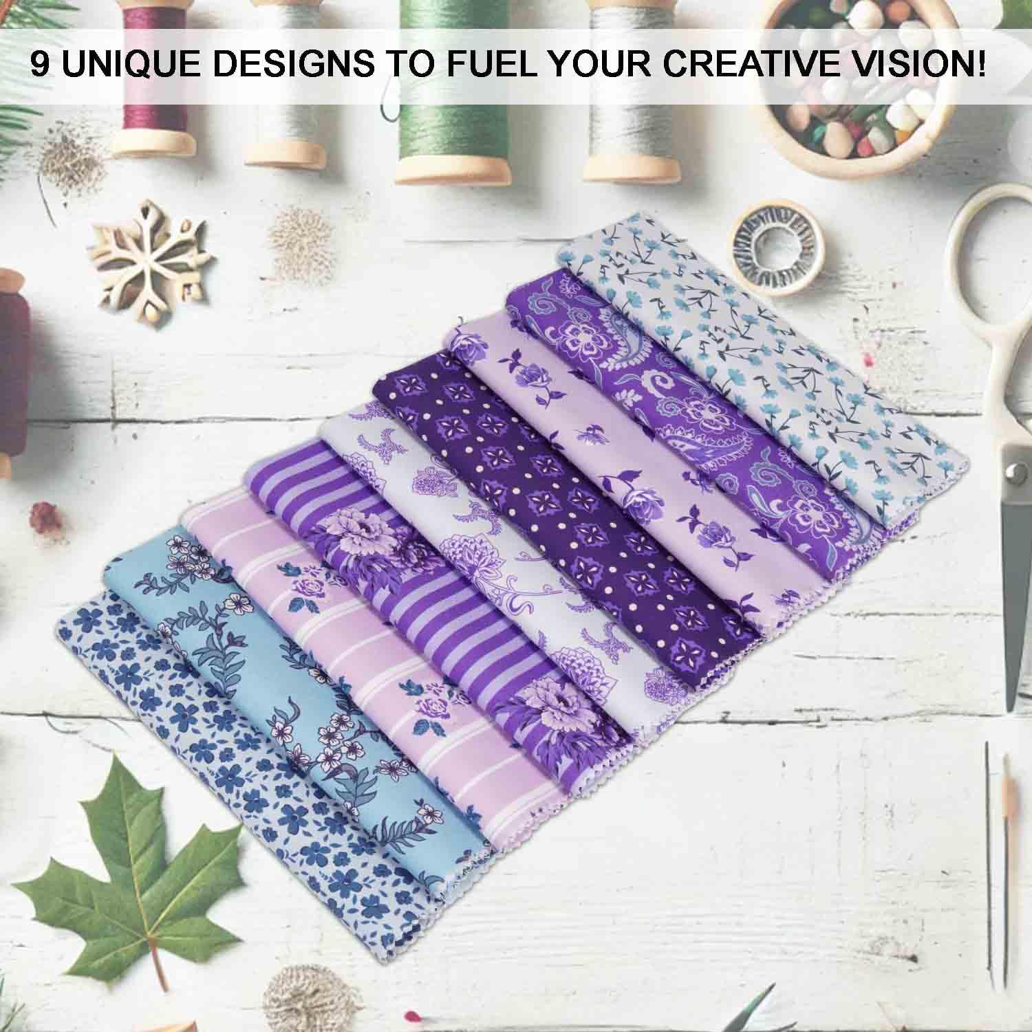 9Pcs 100% Cotton Bundles, Printed Fabric Fat Quarter for Quilting, 18" x 22" DIY Fabric Supplies Quilting Patchwork, Sewing Project, Patchwork, DIY Crafts - Floral Fusion