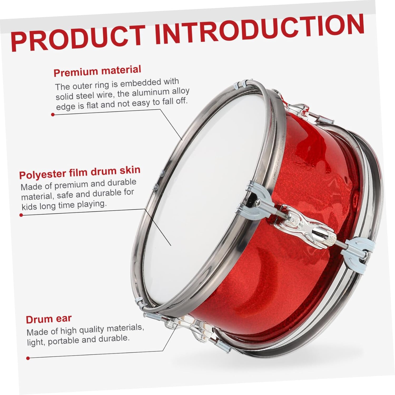 Generic 1set Boy Girl Snare Drum Durable Percussion Instrument for Music Education for Toddlers and Boy Girl Performances Engaging Sound Enhances Cognitive Skills