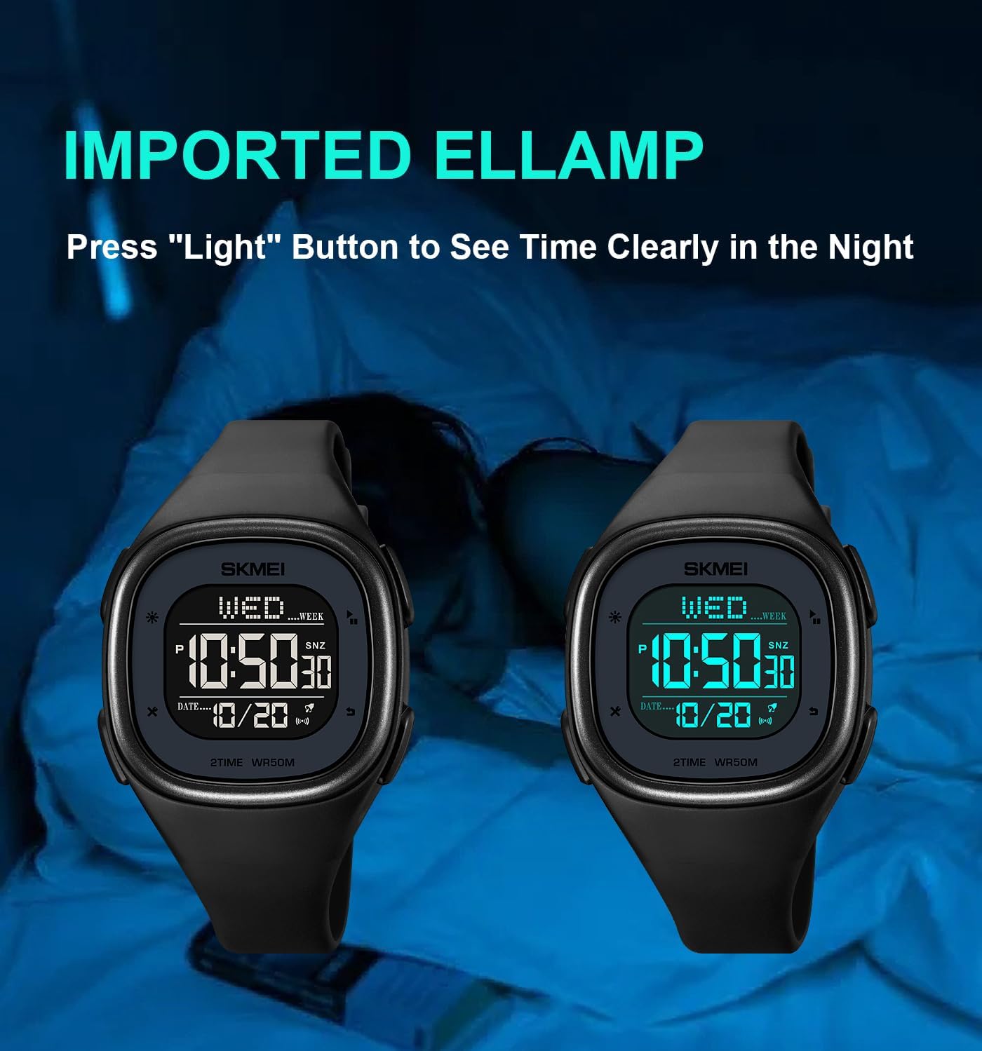 Watch display with EL backlight activated in the dark