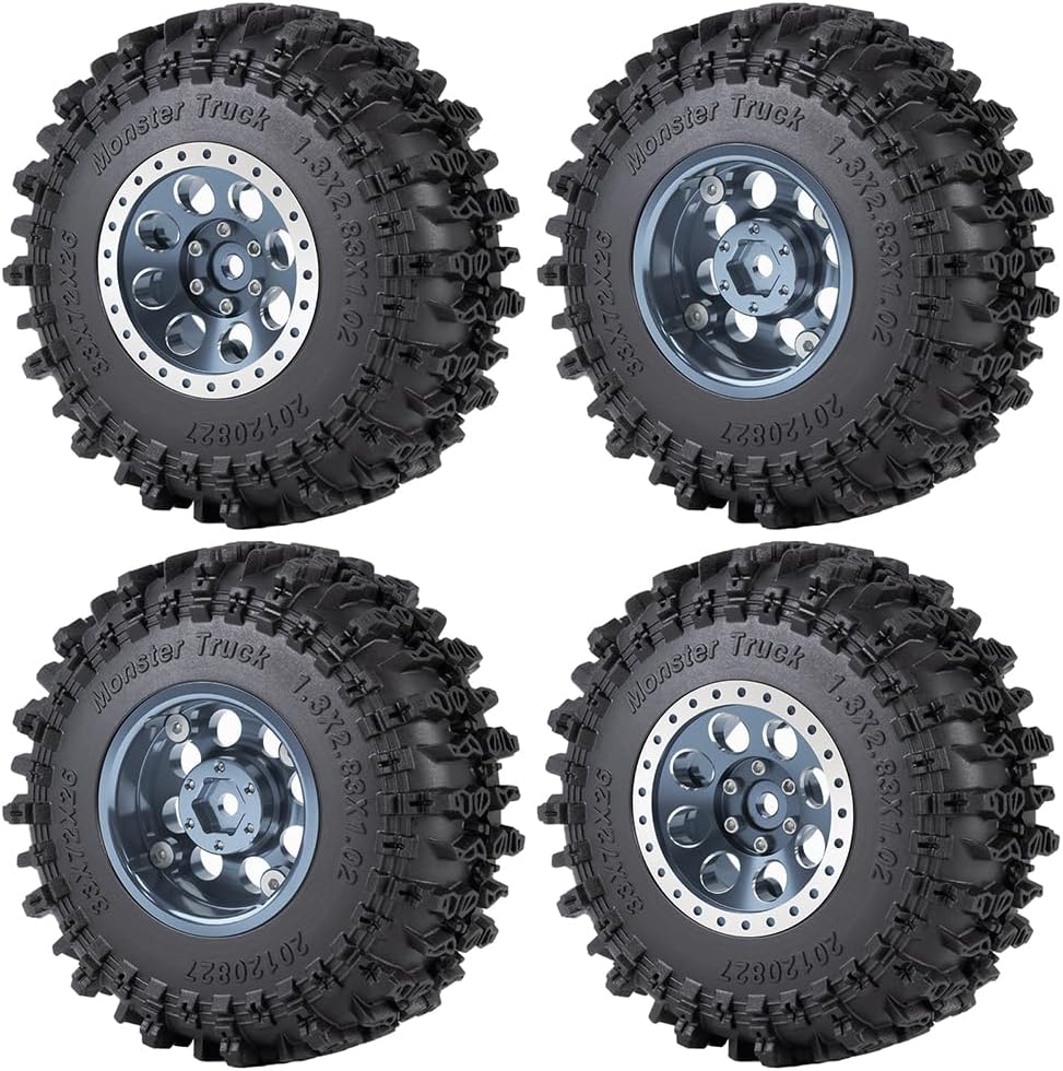 MORLORDY 1.3" Wheel Tires Set - 72mm Soft Sticky Tires and Aluminum Wheel for 1/18 TRX4M 1/24 Axial SCX24 Gladiator Bronco C10 JLU Deadbolt RC Crawler Car (Titanium)