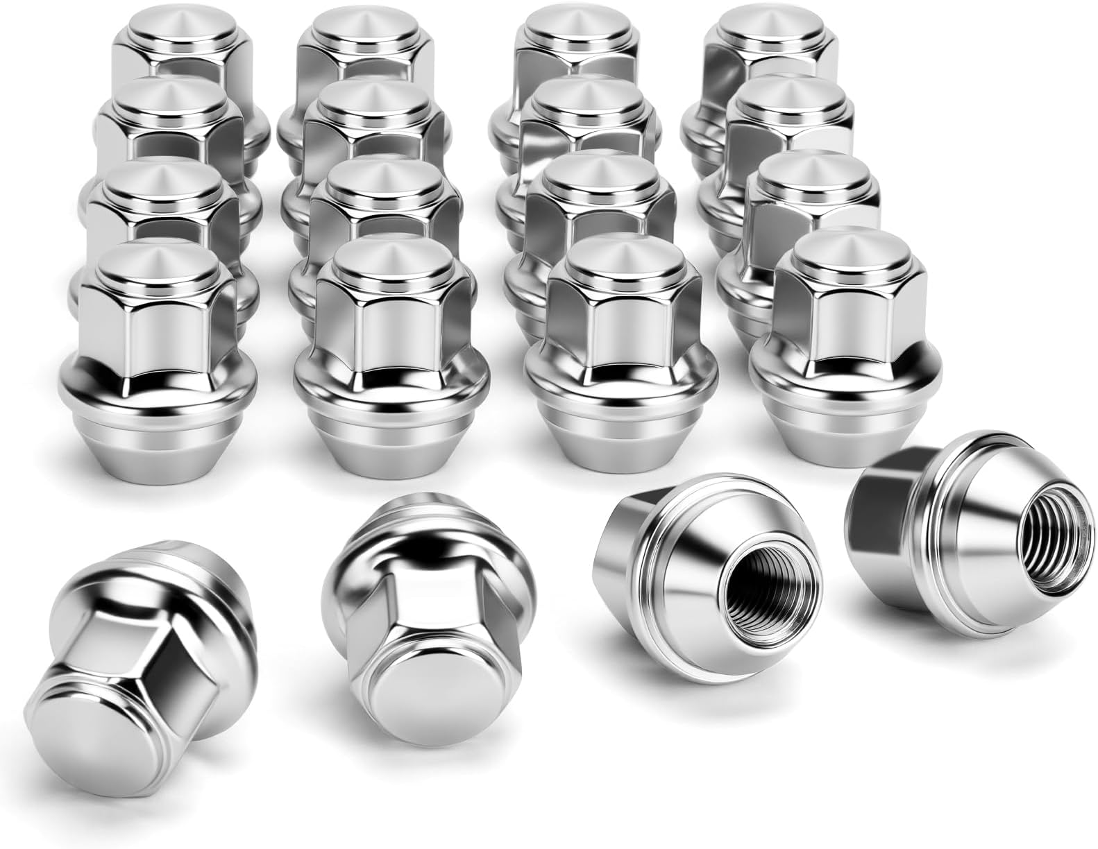 M12x1.5 One Piece Stock Lug Nuts for 2001-2025 Ford Escape, 20pcs 12x1.5 Chrome Lugnuts for Factory Wheels Compatible with 2012-2020 Fusion 2009-2018 Focus, Large Acorn Seat Wheel Nuts Replace 6113031