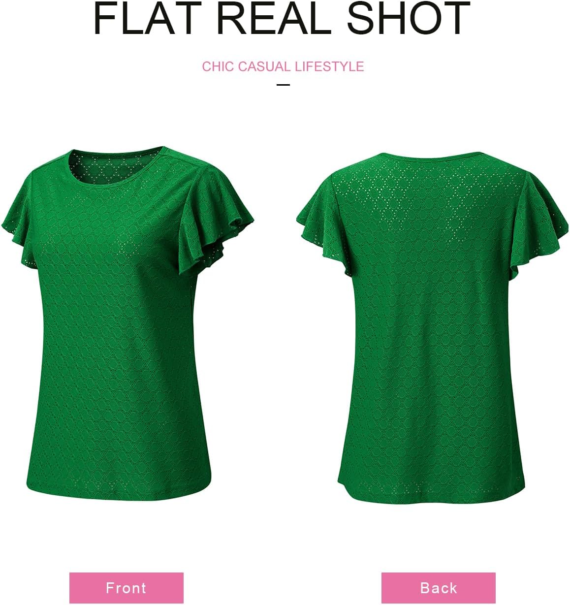 SHEWIN Womens Summer Tops Casual Crewneck Ruffle Short Sleeve T Shirts Hollow out Tunic Top Loose Fit - Image 5