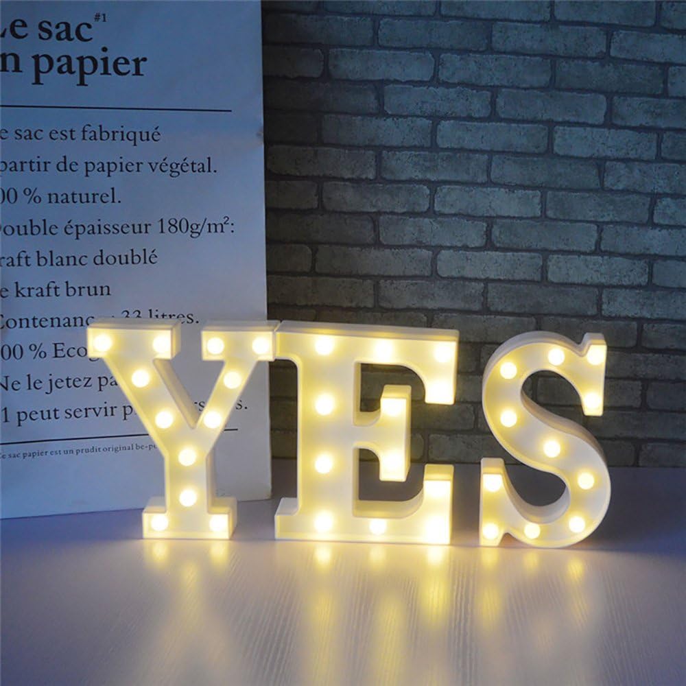 CSKB LED Marquee Letter Lights 26 Alphabet Light Up Marquee Letters Sign for Wedding Birthday Party Battery Powered Christmas Night Light Lamp Home Bar Decoration Y