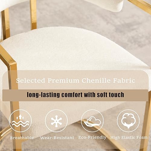Miniatura 3 de Boucle - Juego de 2 sillas de comedor, modernas sillas de comedor tapizadas con reposabrazos y patas de metal dorado, silla de cocina decorativa