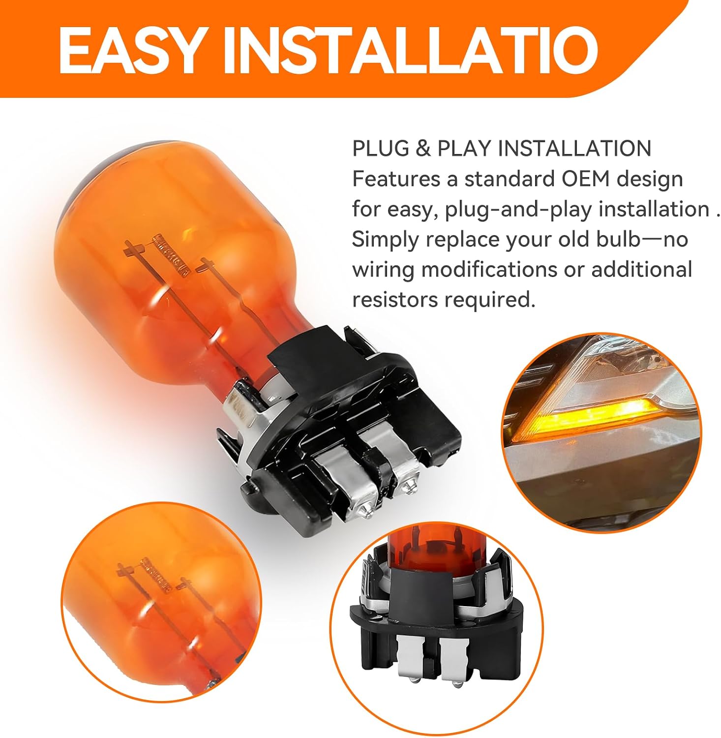 2 Pack PWY24W 24W 12V Amber Turn Signal Light Bulbs, Replacement for 2016-2017 Volkswagen Passat/Lavida/Octavia, Audi A4/Q3/Q7, Ford Fusion/Mondeo/EDGE, Fits Part #12174, 12174NA, 12174 NAHTR