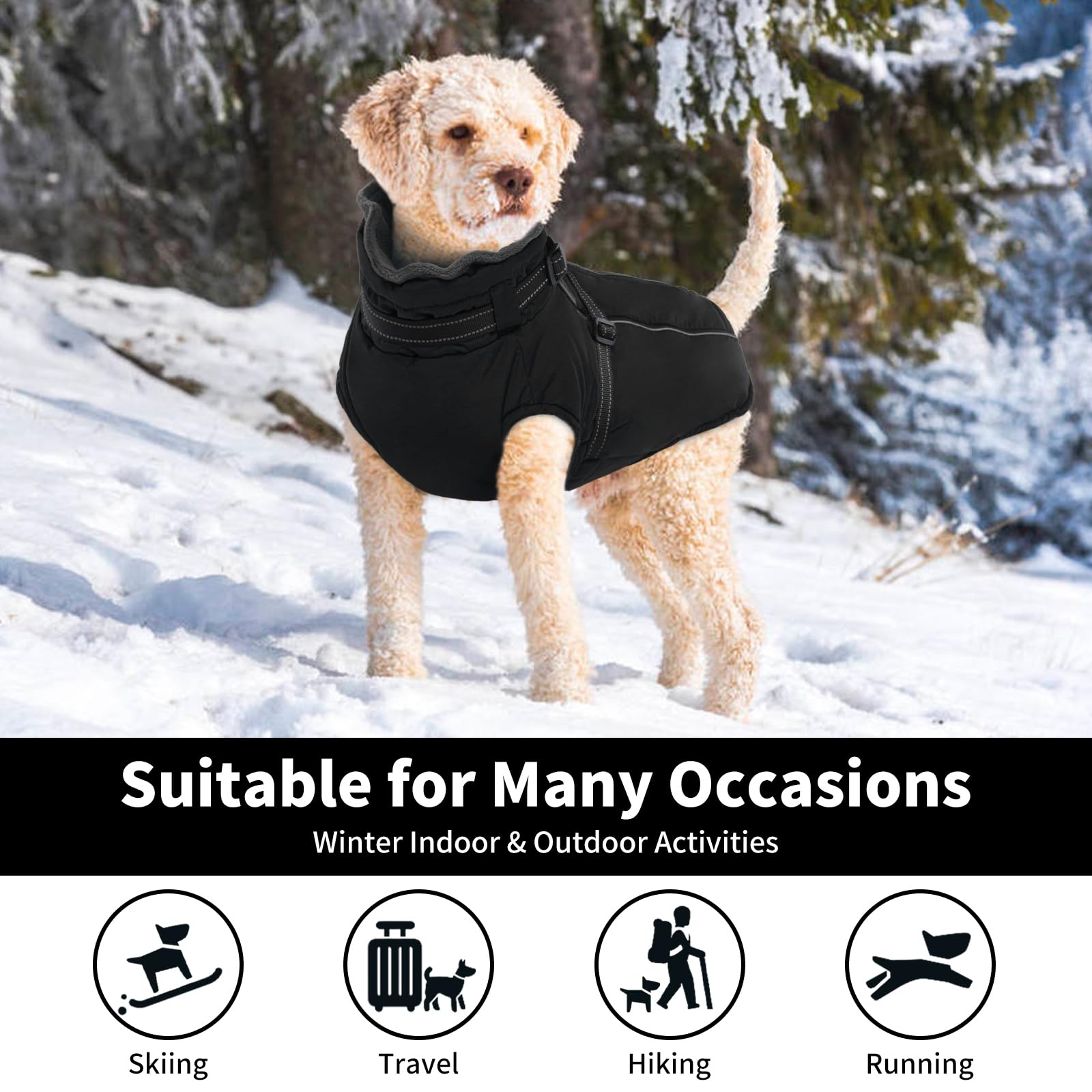 Lelepet Manteau pour chien extra large avec harnais - Veste polaire chaude et imperméable, gilet d'hiver réfléchissant combinaison de neige pour grands chiens, Braque de Weimar - Noir 3XL