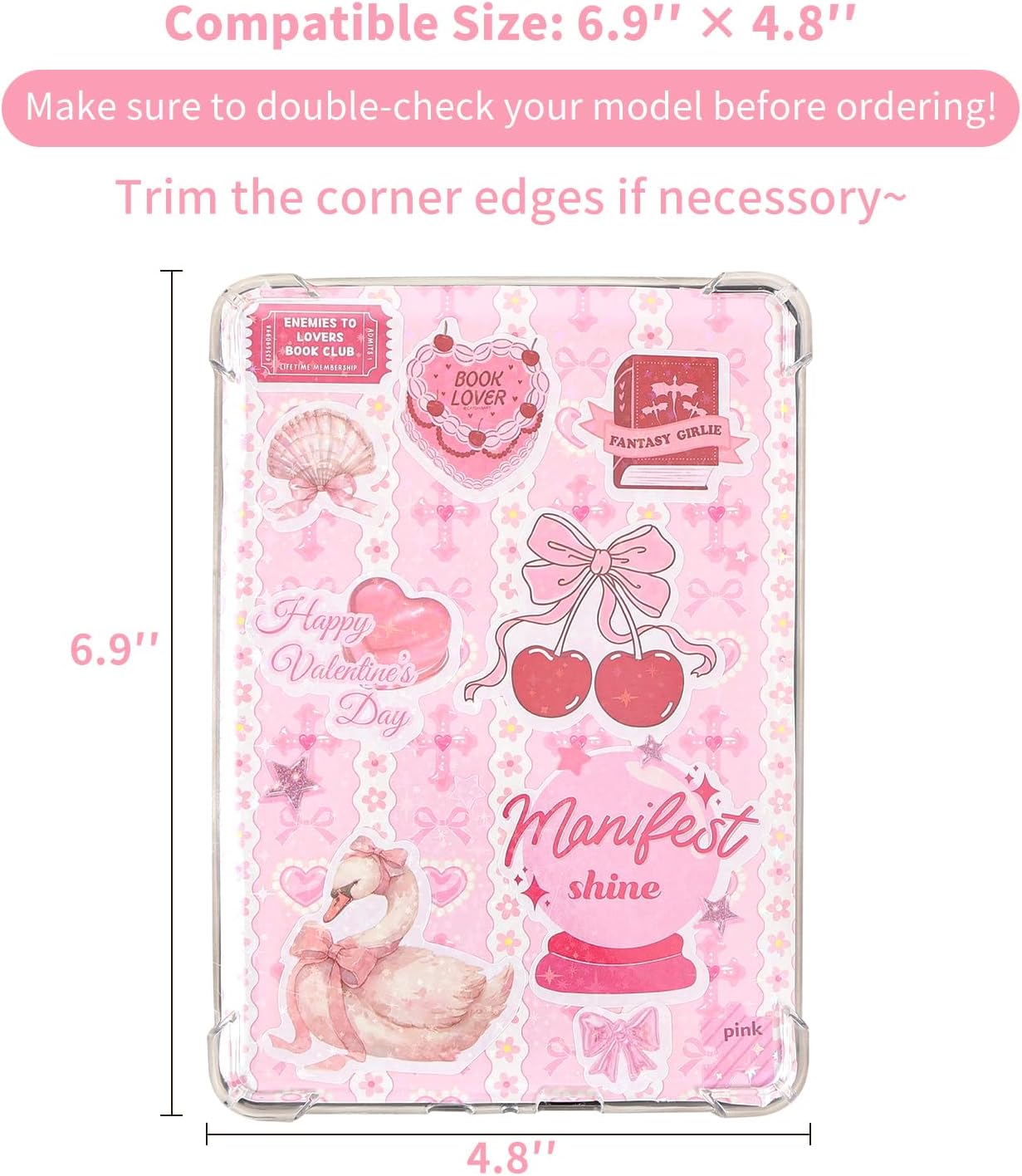 Inserts Cardstock for E-Reader, 20PCS 6.9"x4.8" Insert Cards & 159 Stickers for Clear Case, Aesthetic Kindle Paperwhite Accessories for Women, Pink Kindle Sleeve Decor, Journal & Scrapbook Supplies