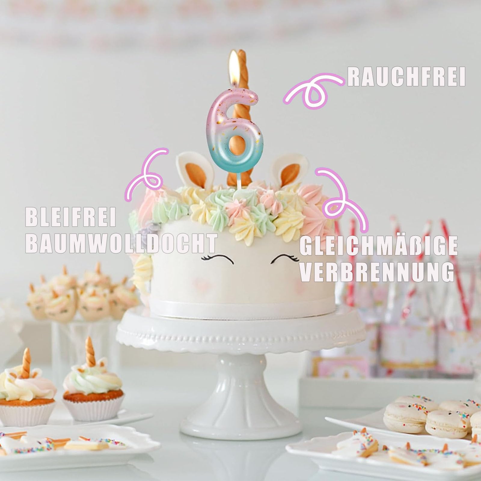 Candela Compleanno Numero 5 Con Scritta Happy Birthday – Sfumata Blu Rosa, 12,5 Cm, Per Torte Bambini