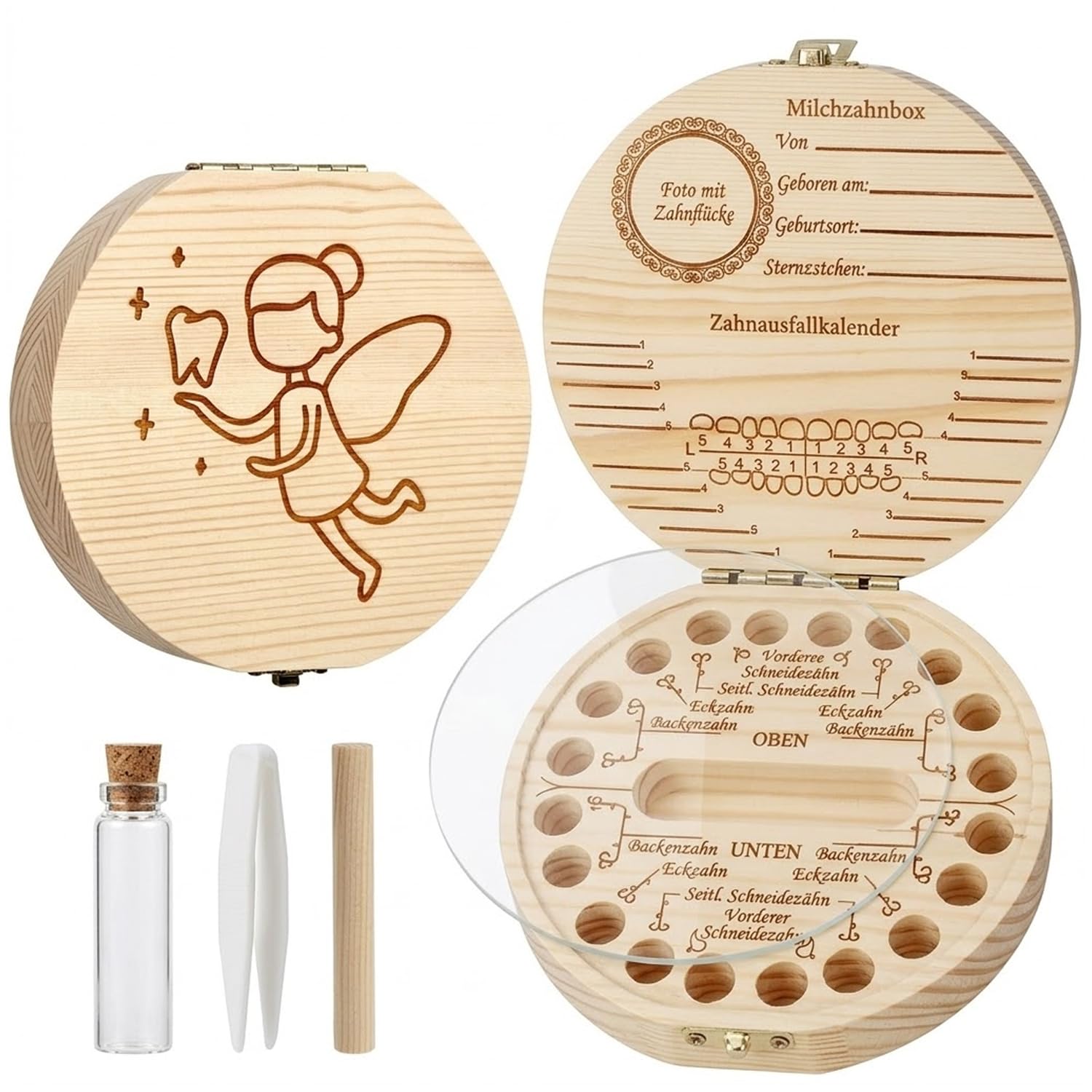 QZKJQDD Zahndose Milchzähne mit Namen zum Aufstellen, Zahnbox für Milchzähne Mädchen mit Display Funktion, Erinnerungsbox Baby Geschenke zur Geburt Zahndose Mädchen, Mit Pinzettefür (Style17)