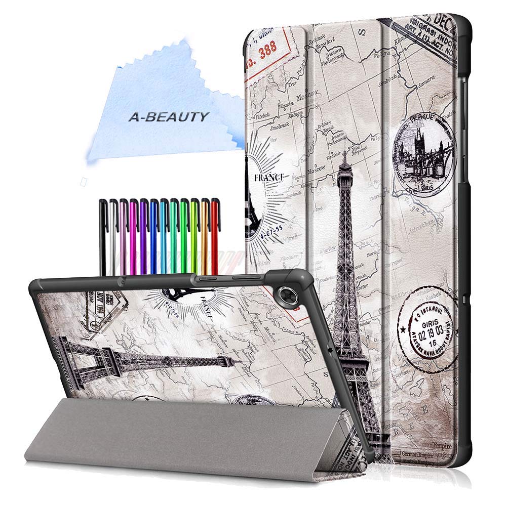 A-BEAUTY Case for Lenovo Tab M10 FHD Plus TB-X606F/TB-X606X 10.3" 2020 with Screen Protector, Smart Stand Cover Ultra Slim Shell Shockproof with Auto Sleep/Wake, Eiffel Tower