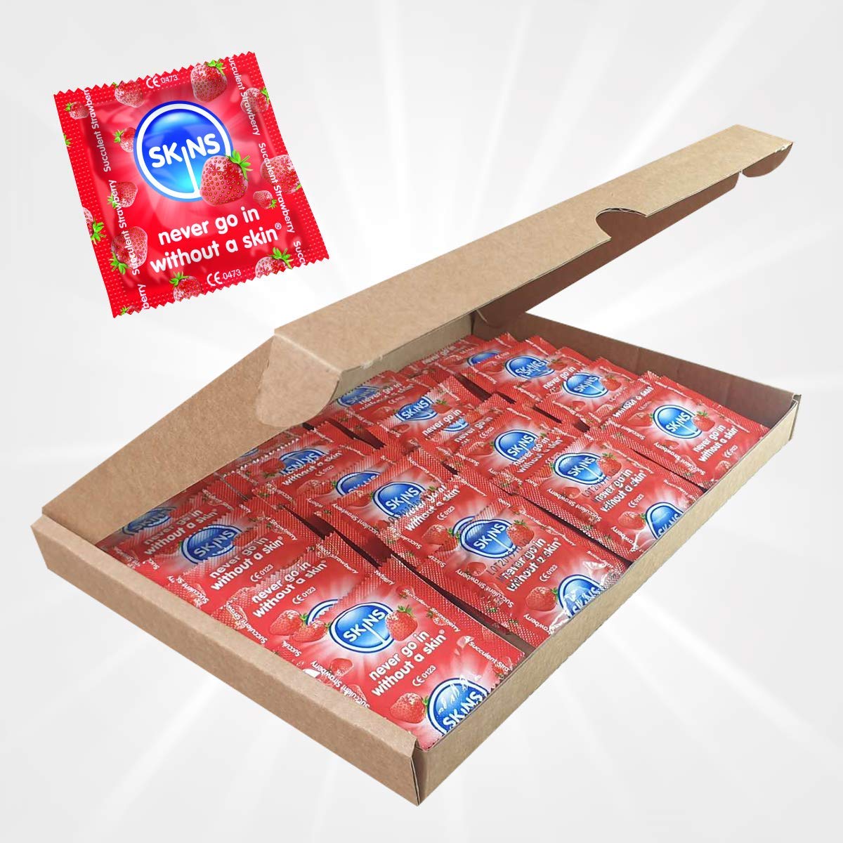 SKINS Strawberry Flavoured Condoms | 32 Pcs Value Pack | Extra Lubrication, Extra Comfort, Extra Safety | No Latex Smell | Discreetly Packed in Easy-to-Store Box + eBook