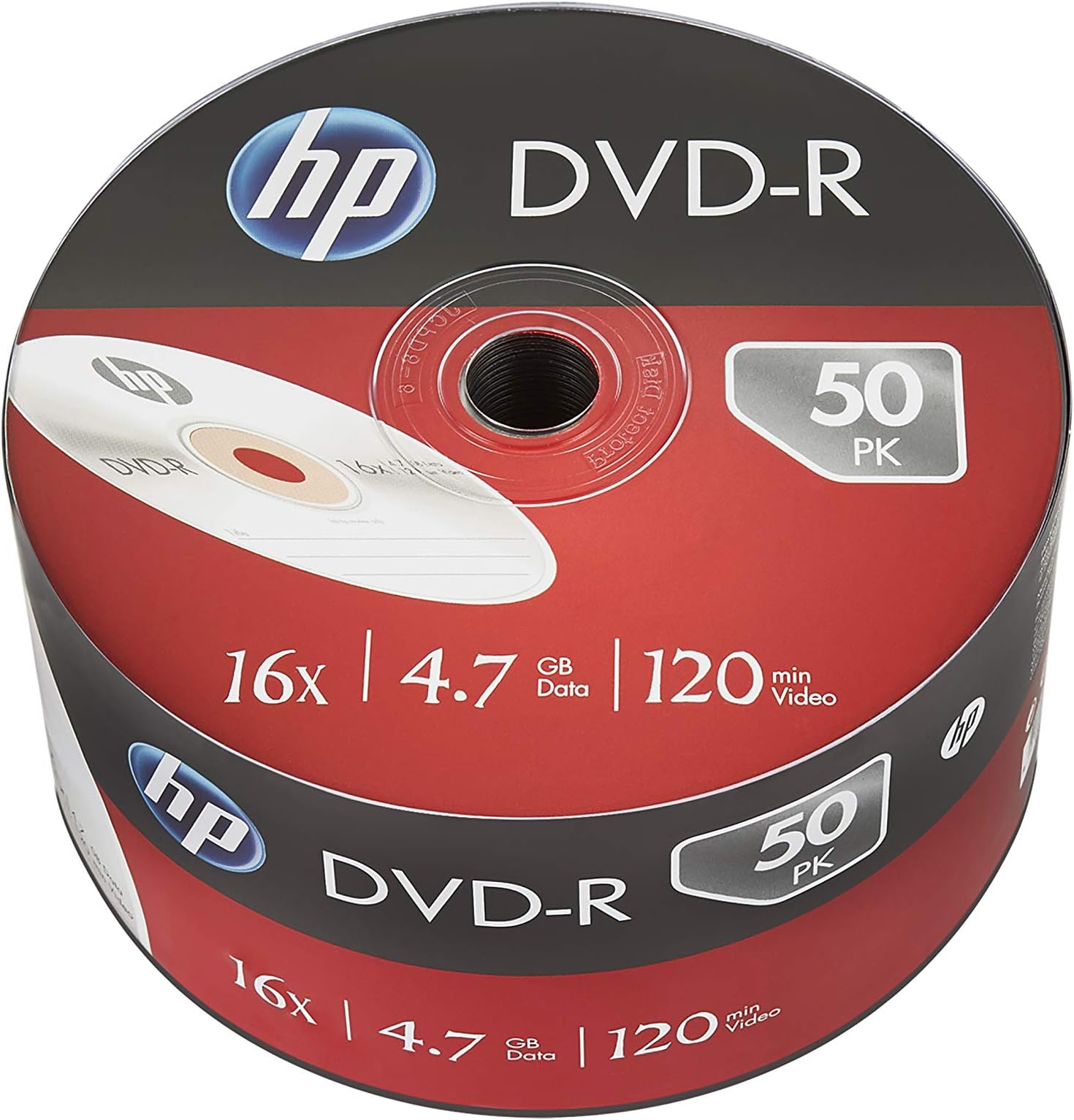 HP DVD-R 4.7GB Recordable Blank Digital Versatile Disc Shrink Wrap 16x Speed (Pack of 50)