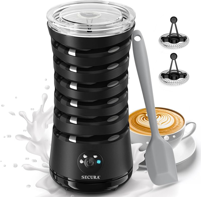 Electric Milk Frother, 4-in-1 Automatic Hot & Cold Foam Maker | Quiet Operation & Easy Cleanup – Create Rich, Smooth Foam for Lattes and Cappuccinos, Includes Silicone Spatula