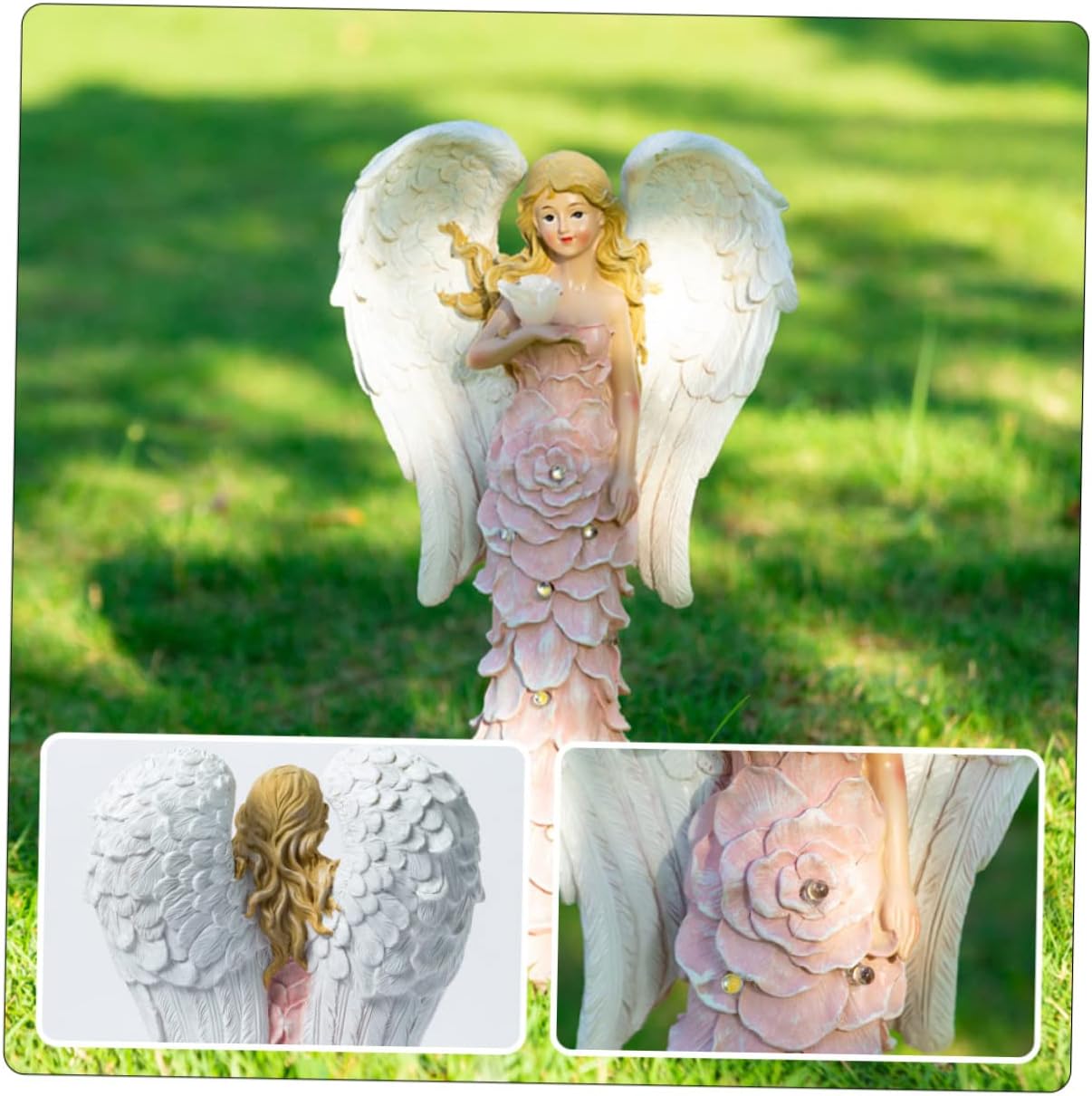 Solar Powered Angel Lamp Durable Resin Garden Figurine Decoration for Lawn Pathway LED Light for Garden Art Angel Statue