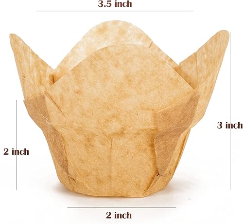 Vista 2 de GOLDEN APPLE, 100 piezas de tulipanes para cupcakes de loto pergamino para hornear muffins, tazas para bodas, cumpleaños, baby showers, natural)