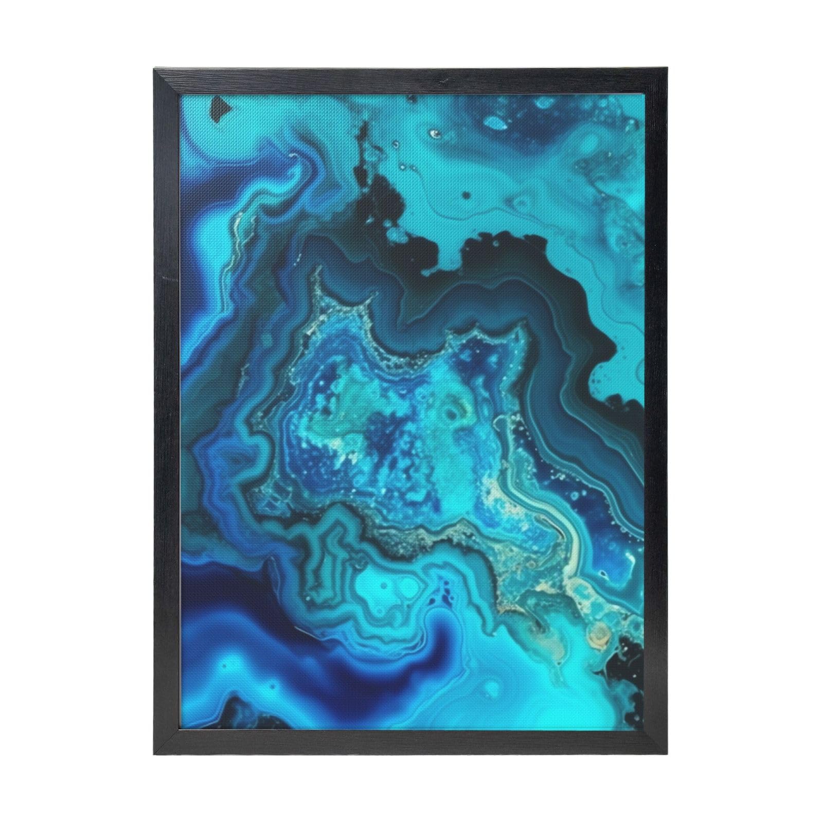 Framed Wall Art - Decorative Canvas Painting Bright Aqua Blue Turquoise Pictures Poster Aesthetic Modern Prints Artwork for Bedroom Office Wall Decor Ready To Hang 12x16 in